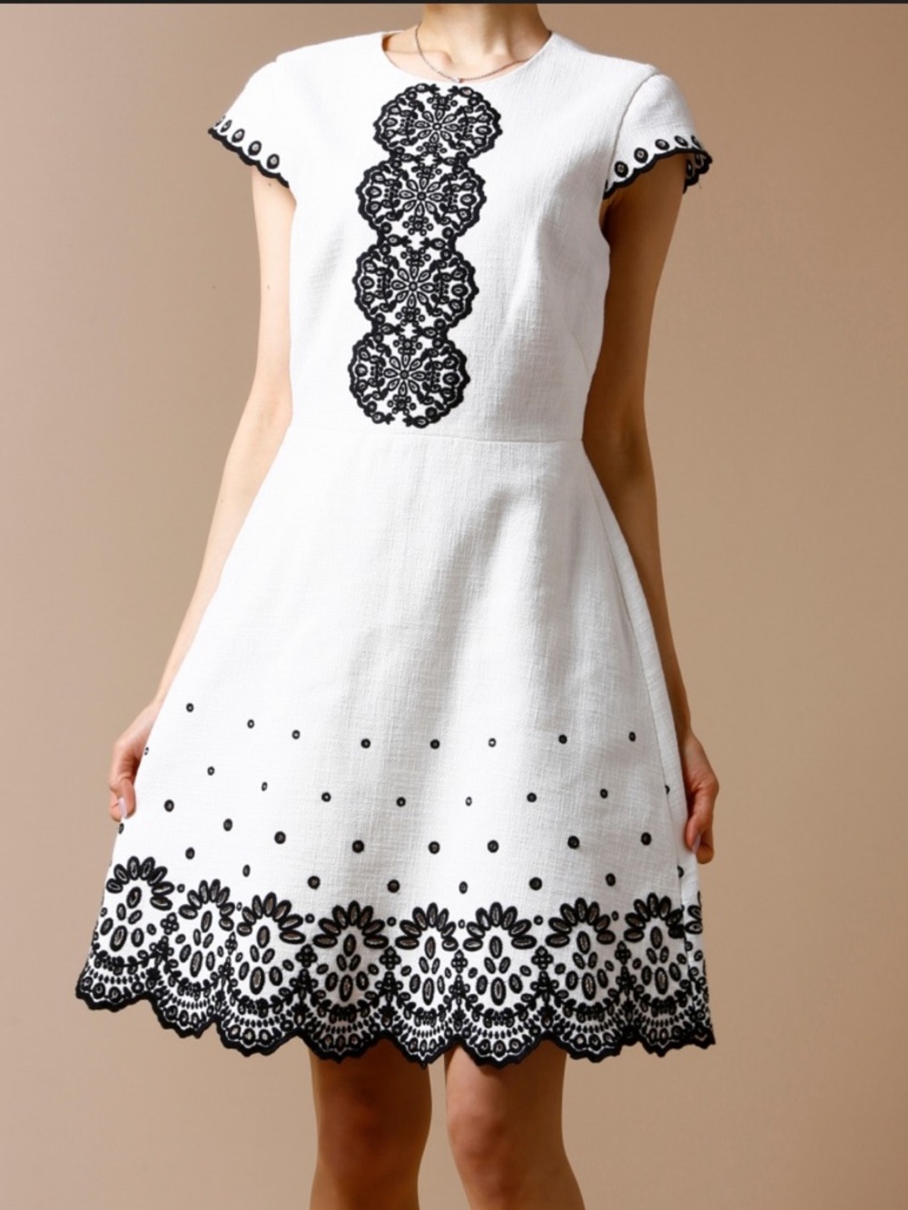 Kate Spade Madison Ave White Dress with Black Embroidery
